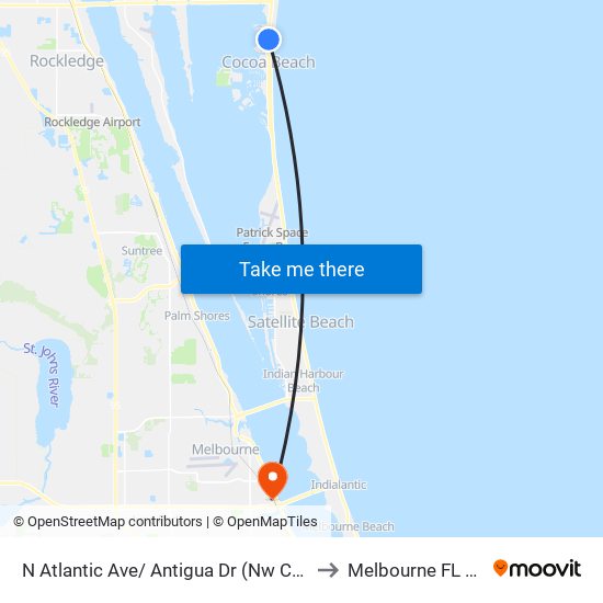 N Atlantic Ave/ Antigua Dr (Nw Corner) to Melbourne FL USA map