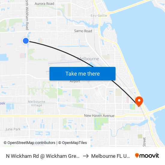 N Wickham Rd @ Wickham Green to Melbourne FL USA map