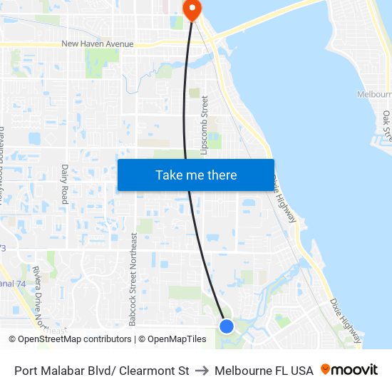 Port Malabar Blvd/ Clearmont St to Melbourne FL USA map