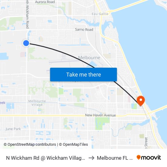 N Wickham Rd @ Wickham Village Apts to Melbourne FL USA map