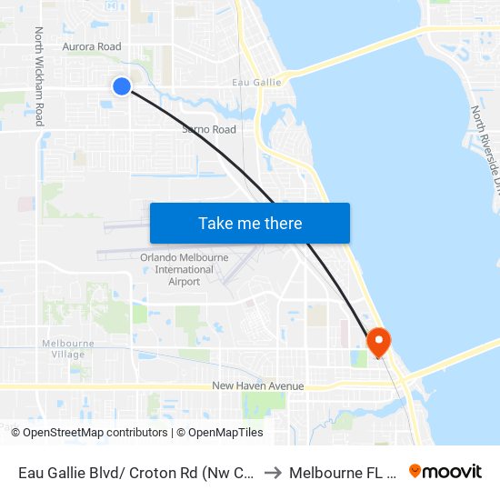 Eau Gallie Blvd/ Croton Rd (Nw Corner) to Melbourne FL USA map