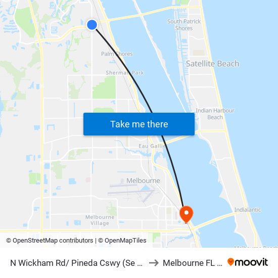 N Wickham Rd/ Pineda Cswy (Se Corner) to Melbourne FL USA map