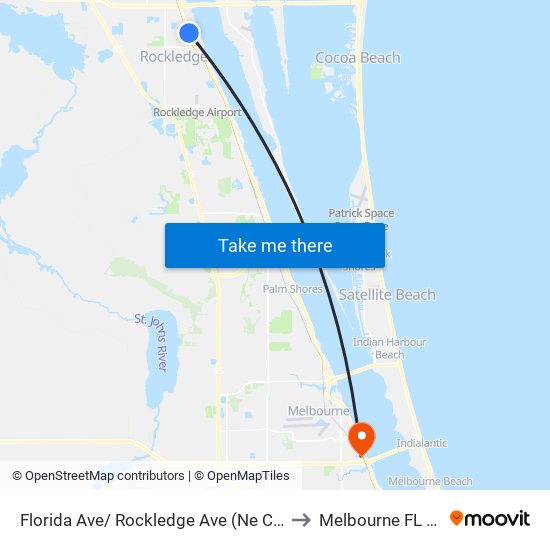 Florida Ave/ Rockledge Ave (Ne Corner) to Melbourne FL USA map