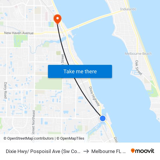 Dixie Hwy/ Pospoisil Ave (Sw Corner) to Melbourne FL USA map