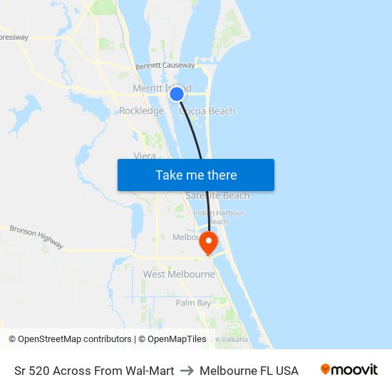 Sr 520 Across From Wal-Mart to Melbourne FL USA map