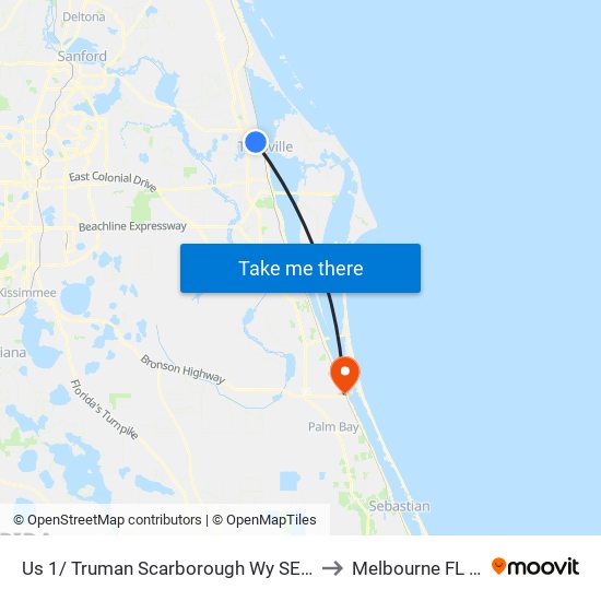 Us 1/ Truman Scarborough Wy SE Corner to Melbourne FL USA map