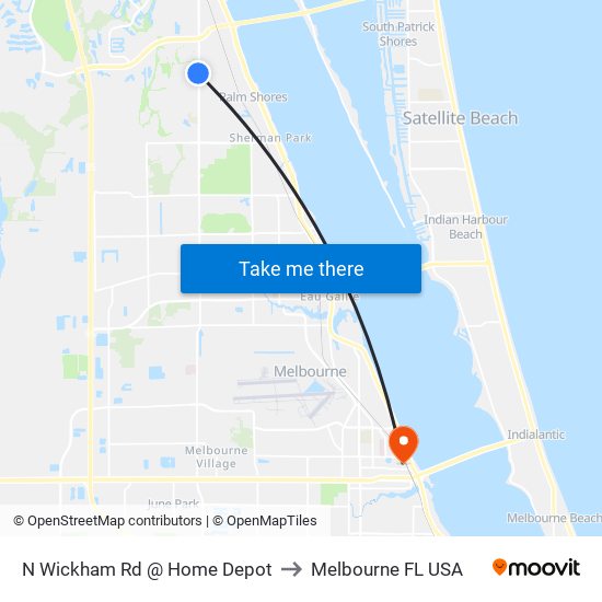 N Wickham Rd @ Home Depot to Melbourne FL USA map