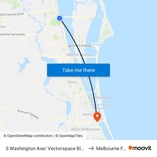 S Washington Ave/ Vectorspace Blvd (Se Corner) to Melbourne FL USA map