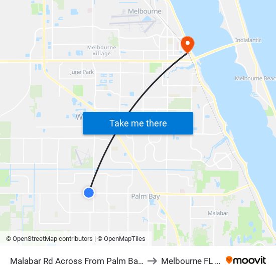 Malabar Rd Across From Palm Bay West to Melbourne FL USA map