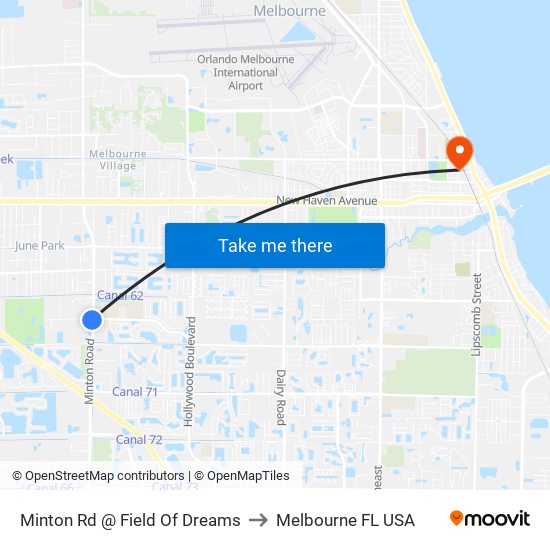 Minton Rd @ Field Of Dreams to Melbourne FL USA map