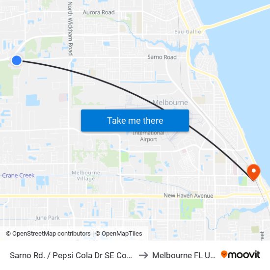 Sarno Rd. / Pepsi Cola Dr SE Corner to Melbourne FL USA map
