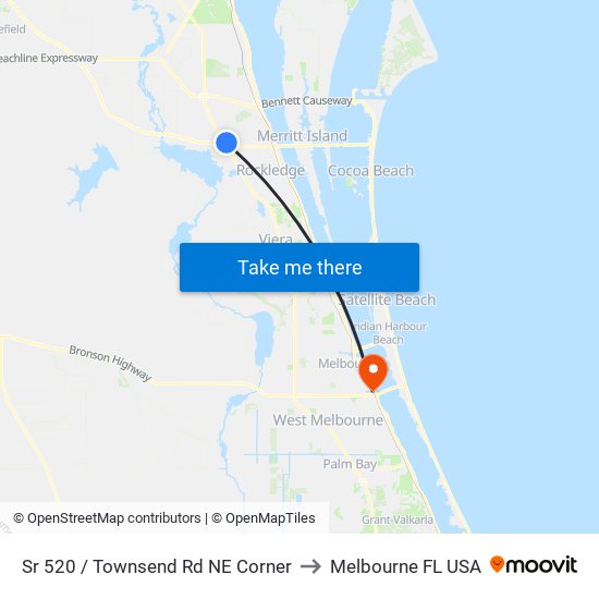 Sr 520 / Townsend Rd NE Corner to Melbourne FL USA map