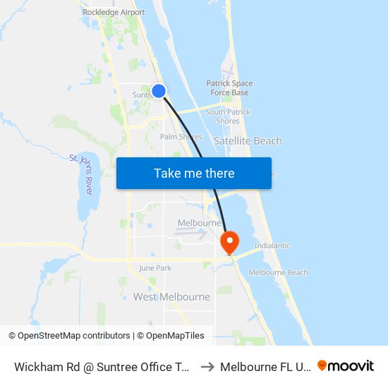 Wickham Rd @ Suntree Office Tower to Melbourne FL USA map