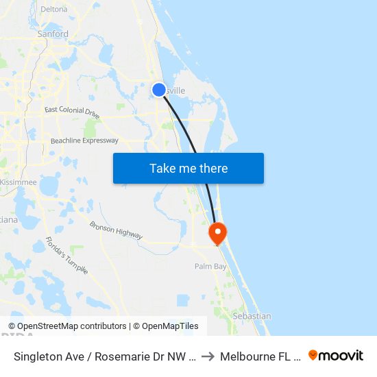 Singleton Ave / Rosemarie Dr NW Corner to Melbourne FL USA map