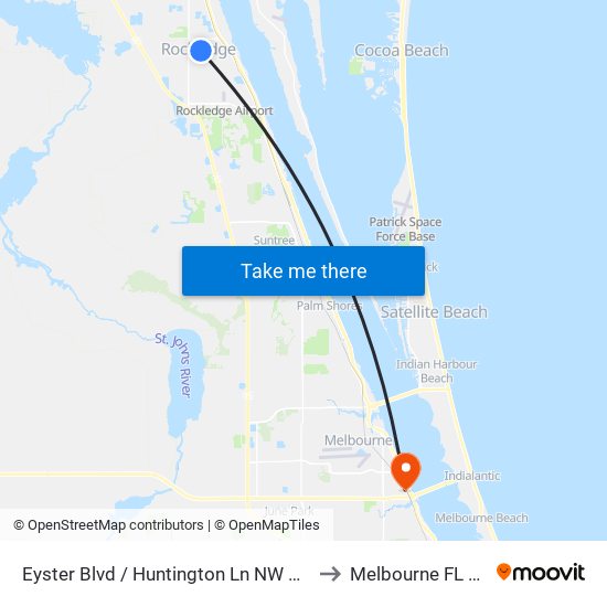 Eyster Blvd / Huntington Ln NW Corner to Melbourne FL USA map