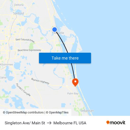 Singleton Ave/ Main St to Melbourne FL USA map