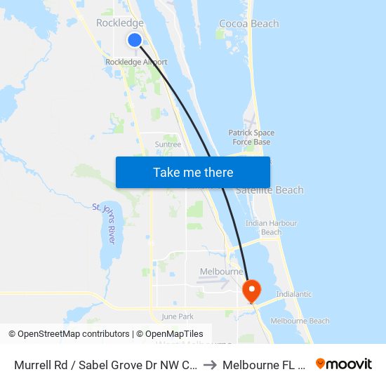 Murrell Rd / Sabel Grove Dr NW Corner to Melbourne FL USA map