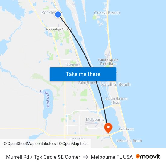 Murrell Rd / Tgk Circle SE Corner to Melbourne FL USA map