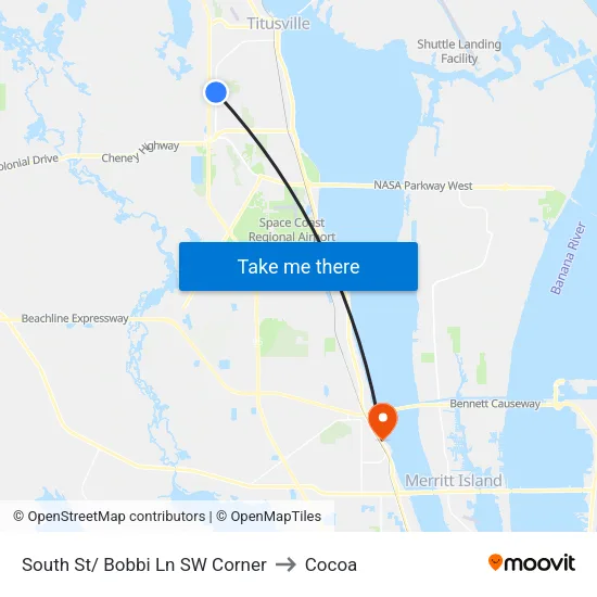 South St/ Bobbi Ln SW Corner to Cocoa map