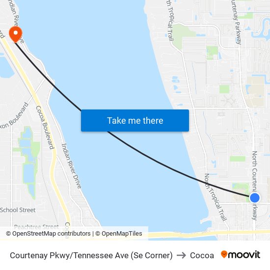 Courtenay Pkwy/Tennessee Ave (Se Corner) to Cocoa map