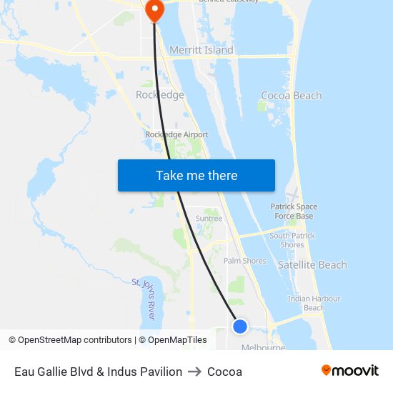 Eau Gallie Blvd & Indus Pavilion to Cocoa map