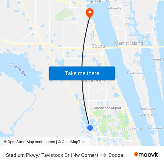 Stadium Pkwy/ Tavistock Dr (Nw Corner) to Cocoa map