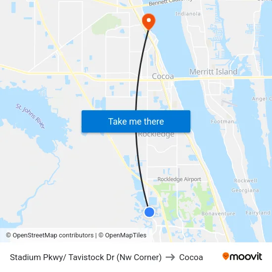 Stadium Pkwy/ Tavistock Dr (Nw Corner) to Cocoa map