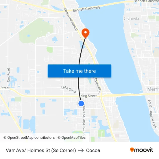 Varr Ave/ Holmes St (Se Corner) to Cocoa map