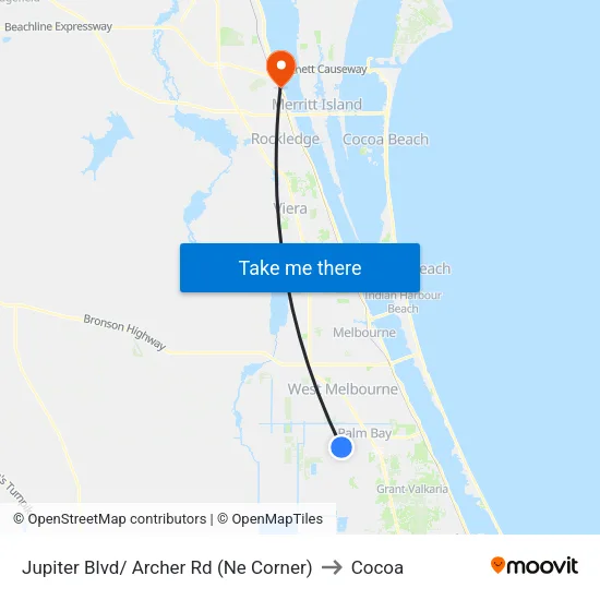 Jupiter Blvd/ Archer Rd (Ne Corner) to Cocoa map