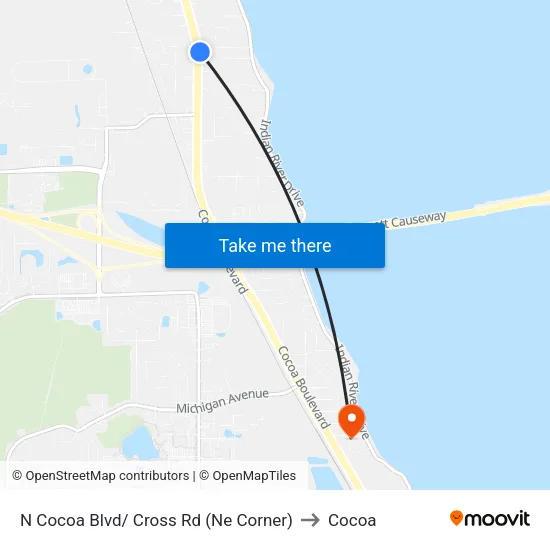N Cocoa Blvd/ Cross Rd (Ne Corner) to Cocoa map