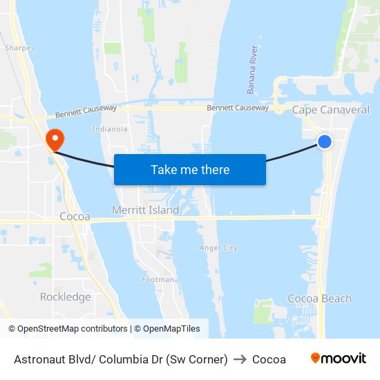 Astronaut Blvd/ Columbia Dr (Sw Corner) to Cocoa map