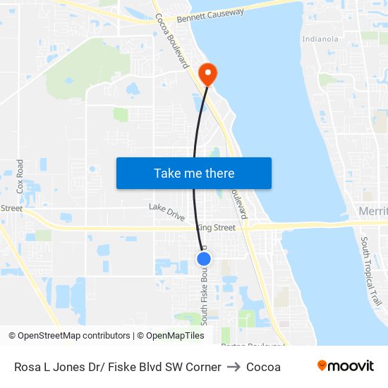 Rosa L Jones Dr/ Fiske Blvd SW Corner to Cocoa map