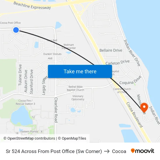 Sr 524 Across From Post Office (Sw Corner) to Cocoa map