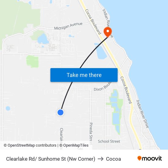 Clearlake Rd/ Sunhome St (Nw Corner) to Cocoa map