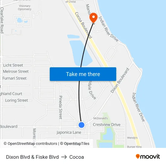 Dixon Blvd & Fiske Blvd to Cocoa map