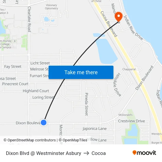 Dixon Blvd @ Westminster Asbury to Cocoa map