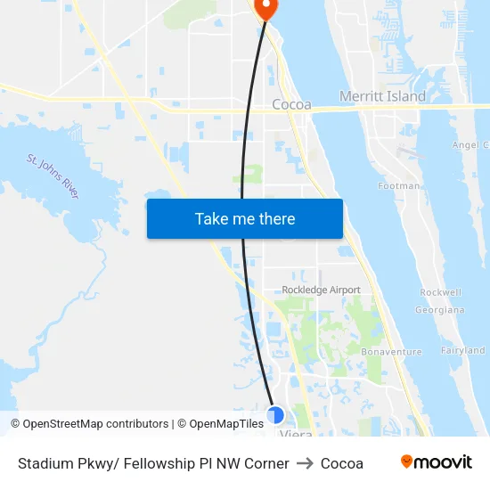 Stadium Pkwy/ Fellowship Pl NW Corner to Cocoa map