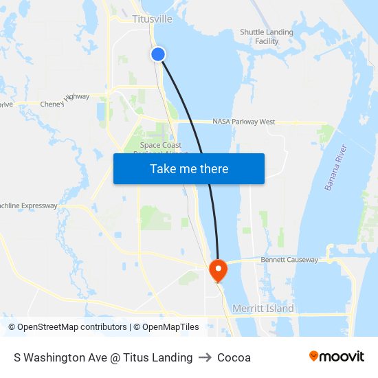 S Washington Ave @ Titus Landing to Cocoa map