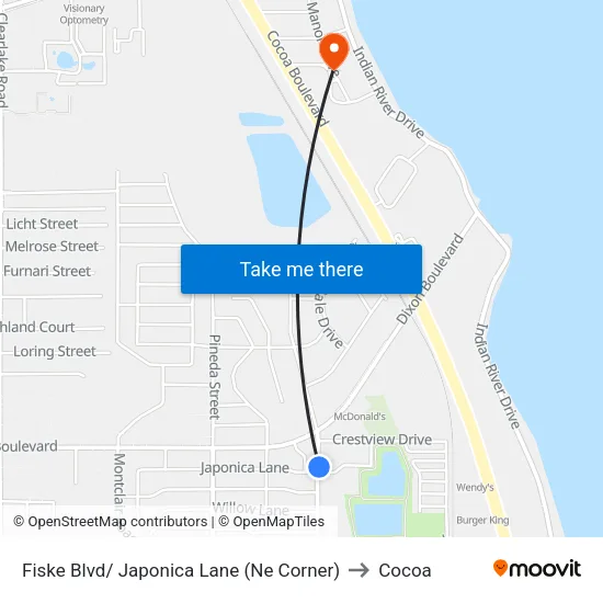 Fiske Blvd/ Japonica Lane (Ne Corner) to Cocoa map
