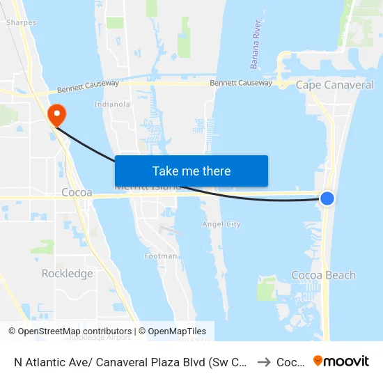 N Atlantic Ave/ Canaveral Plaza Blvd (Sw Corner) to Cocoa map