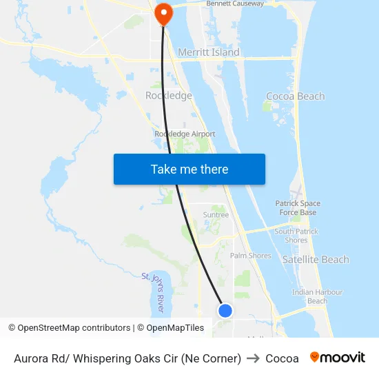 Aurora Rd/ Whispering Oaks Cir (Ne Corner) to Cocoa map