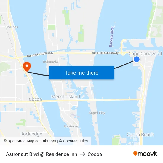 Astronaut Blvd @ Residence Inn to Cocoa map