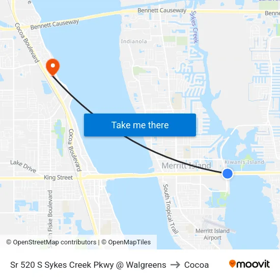 Sr 520 S Sykes Creek Pkwy @ Walgreens to Cocoa map