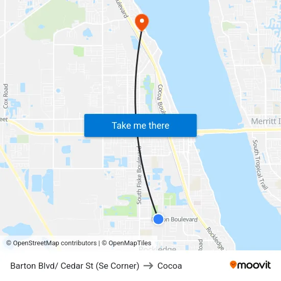 Barton Blvd/ Cedar St (Se Corner) to Cocoa map