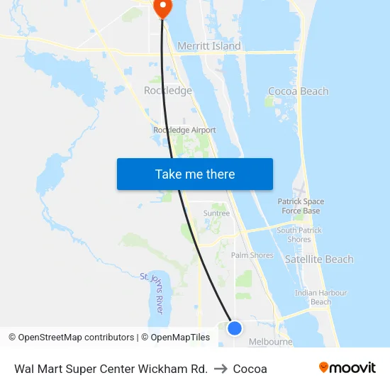 Wal Mart Super Center  Wickham Rd. to Cocoa map