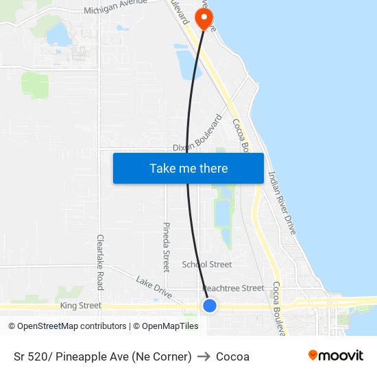 Sr 520/ Pineapple Ave (Ne Corner) to Cocoa map