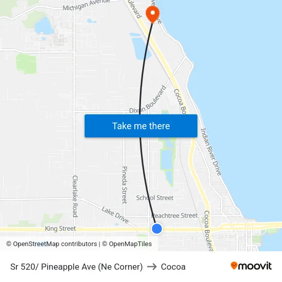 Sr 520/ Pineapple Ave (Ne Corner) to Cocoa map