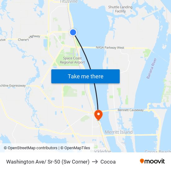 Washington Ave/ Sr-50 (Sw Corner) to Cocoa map