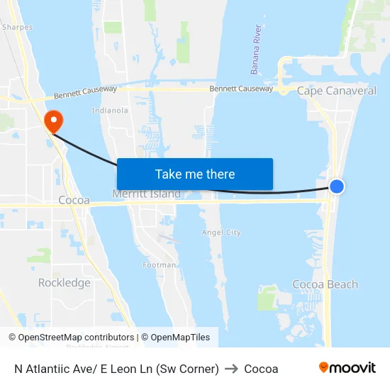 N Atlantiic Ave/ E Leon Ln (Sw Corner) to Cocoa map