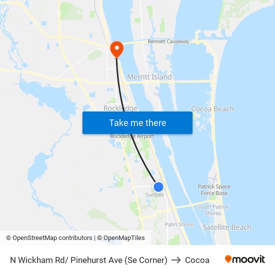 N Wickham Rd/ Pinehurst Ave (Se Corner) to Cocoa map